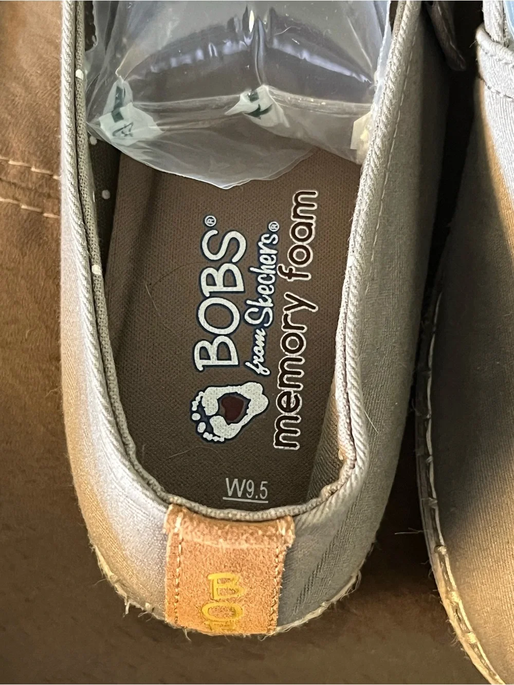 BOBS by Skechers Taupe Canvas Espadrille Slip-On Shoes W9.5 Comfort Casual